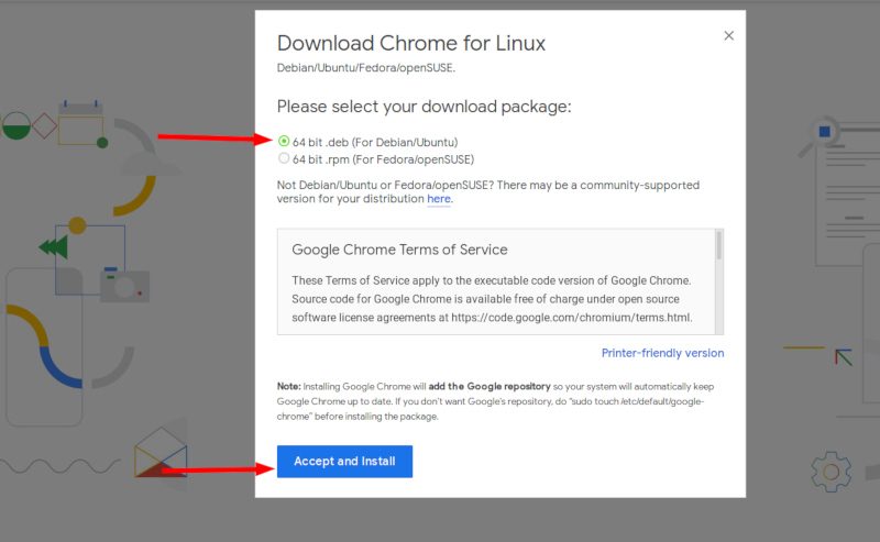 Choose DEB file for installing Google Chrome in Ubuntu