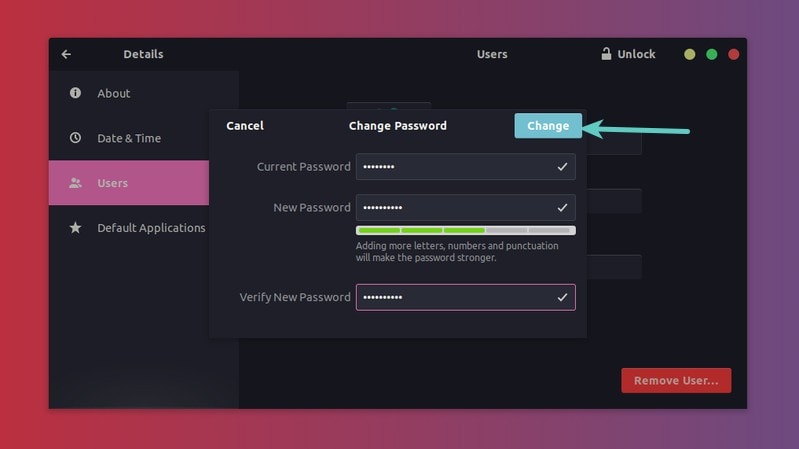 Changing user password in Ubuntu