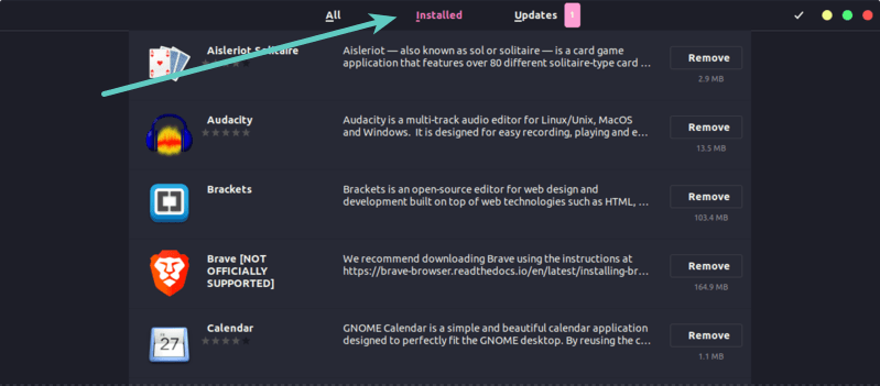 List Installed Software in Ubuntu Software Center