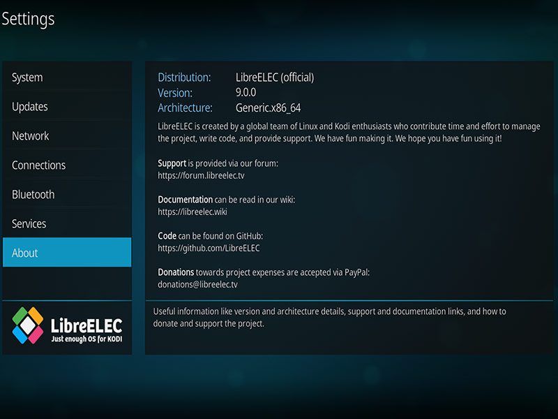 a screenshot of libreelec 9.0 about info