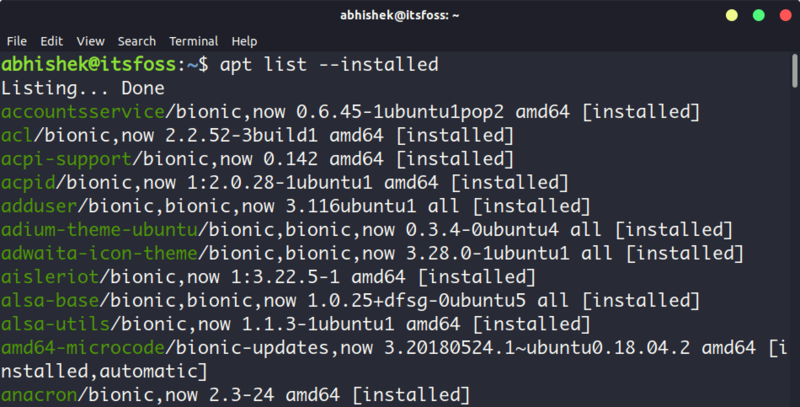 List installed packages in Ubuntu with apt command