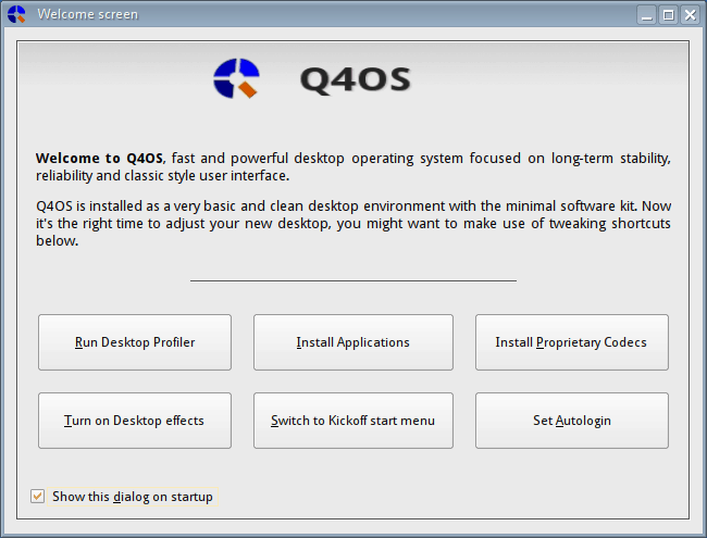 Q4OS Welcome Screen