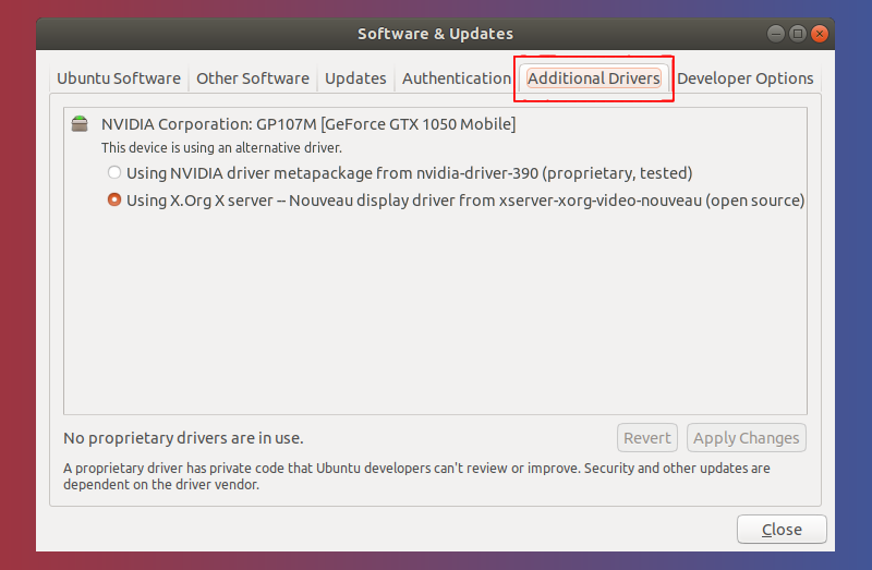software & updates additional drivers