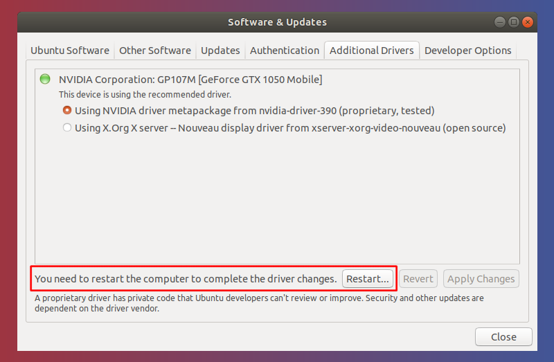 software & updates additional drivers install successful