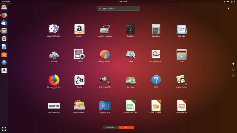 Applications Menu Ubuntu 18.04