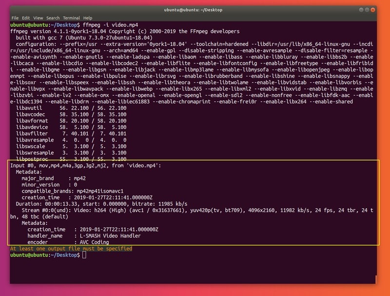 Display information about a media file with ffmpeg