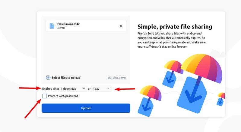 Firefox Send is a free, encrypted file sharing service