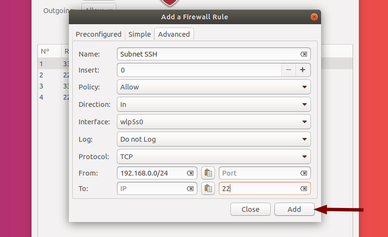 Finish Creating an Advanced Rule in GUFW