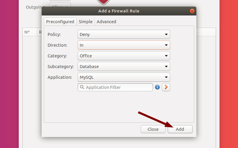 Finish Adding a Preconfigured Rule in GUFW