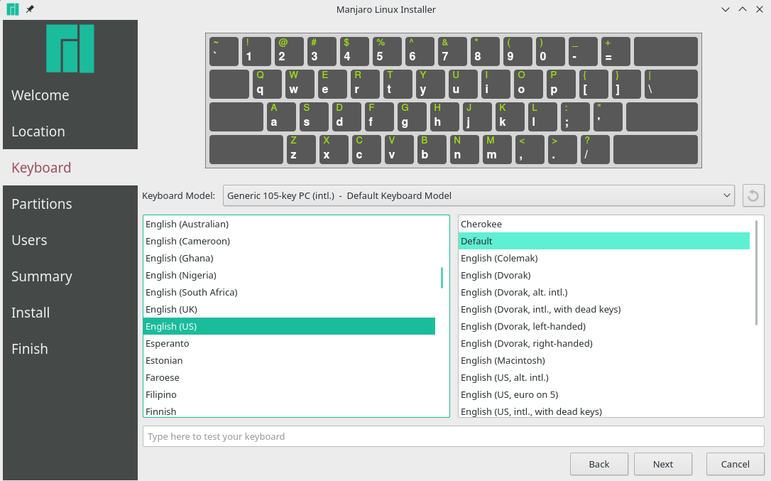 manjaro installer keyboard layout