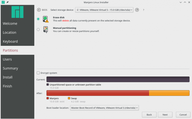 disk partition while installing Manjaro Linux