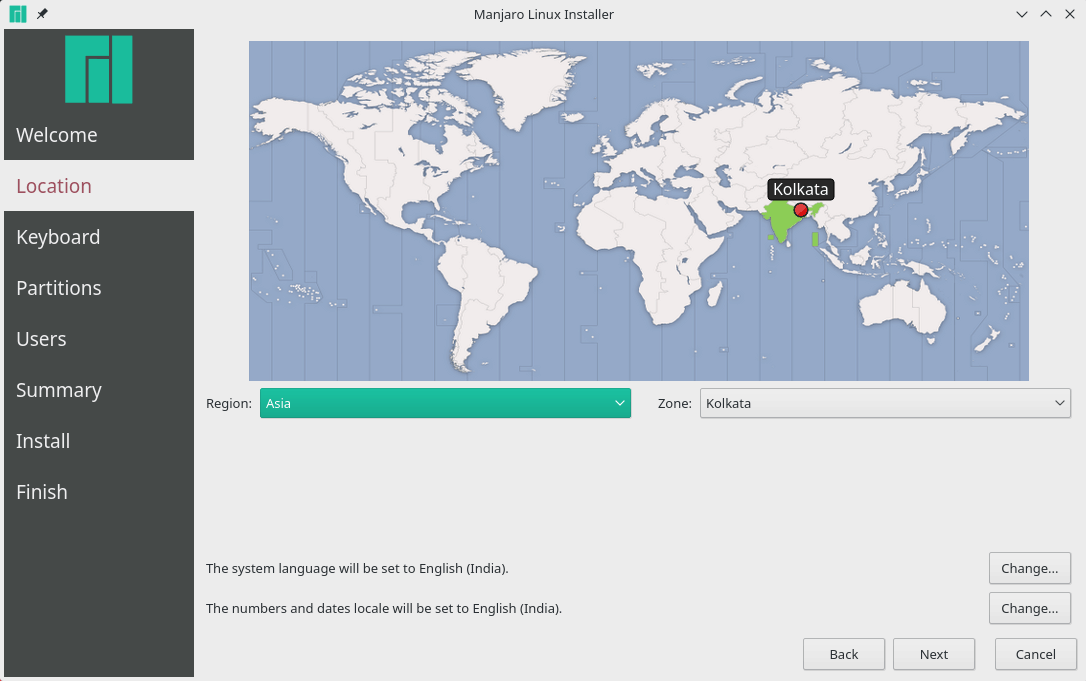 manjaro installer region select