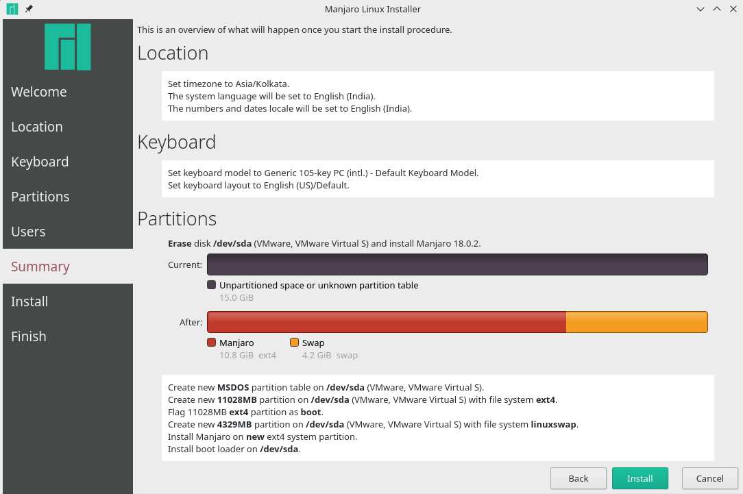 manjaro installer summary