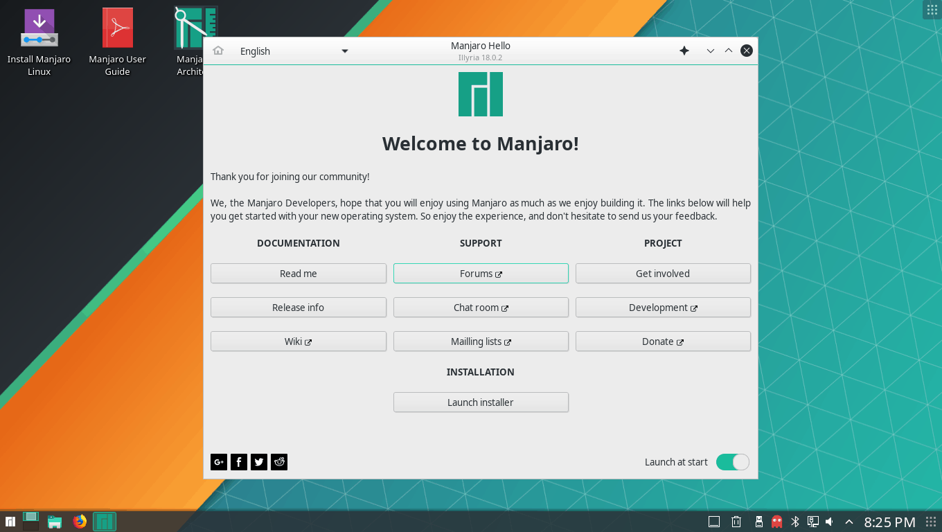 manjaro install welcome screen