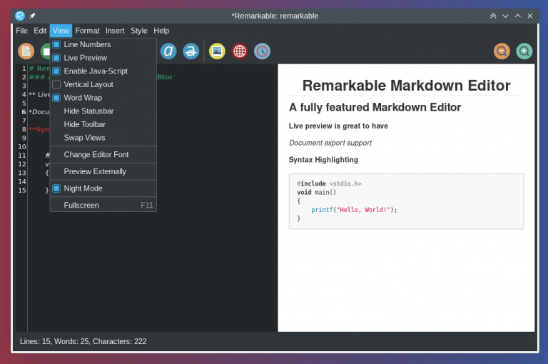 Remarkable: A Tiny Github Flavored Markdown Editor For Linux