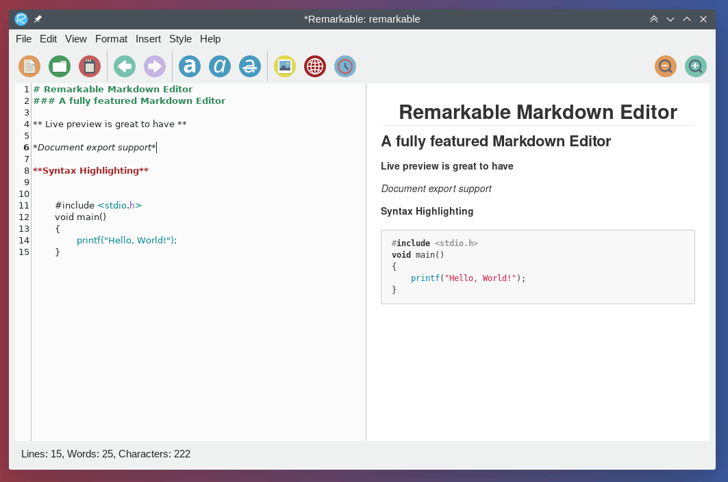 Remarkable syntax highlighting markdown editor