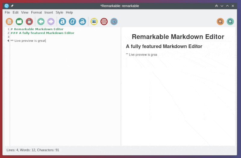 remarkable markdown editor live preview