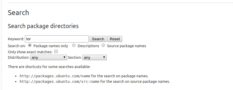 Search packages in Ubuntu