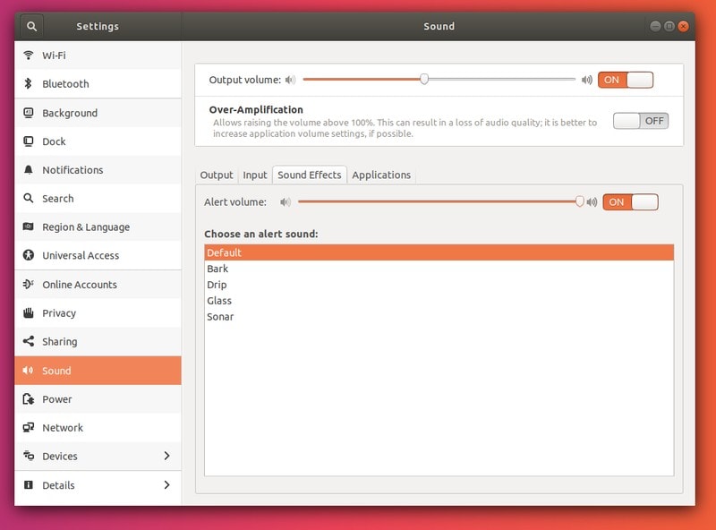 Sound Effects Settings Ubuntu 18.04
