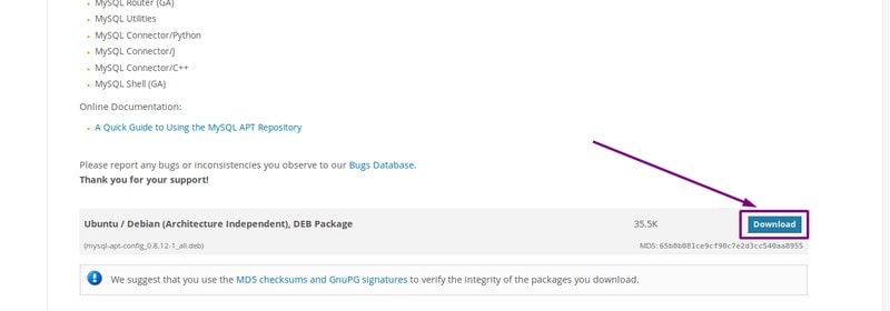 MySQL Apt Repository Download Page