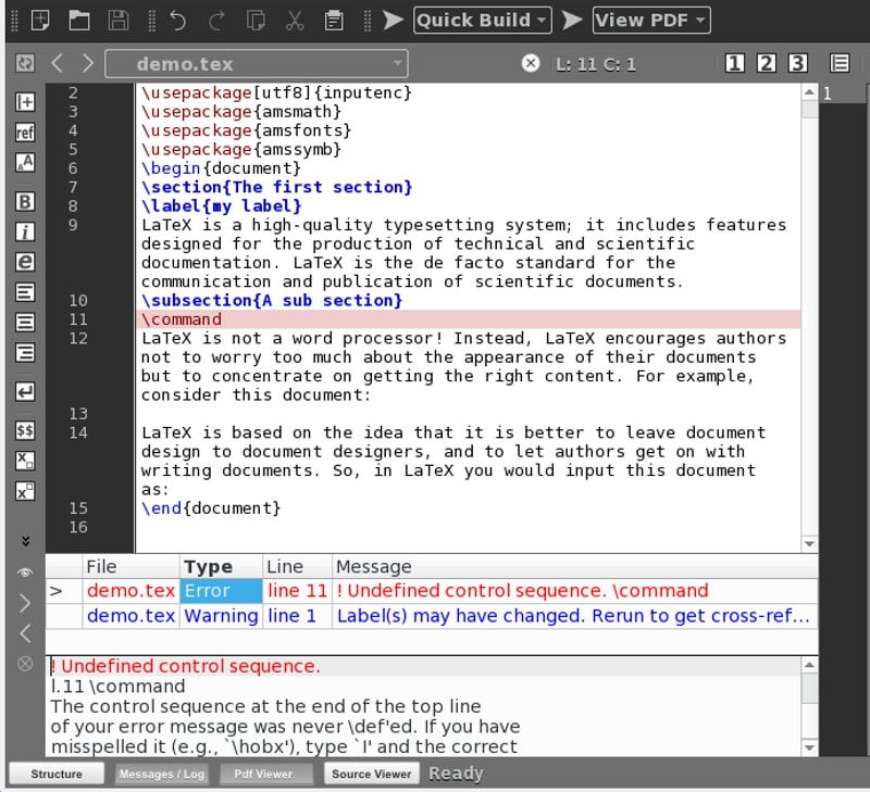 error handling texmaker