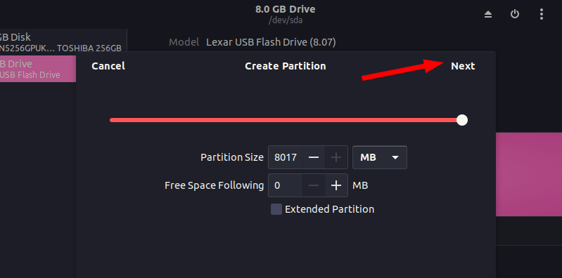 Creating partition on USB for creating a bootable Windows 10 USB in Ubuntu