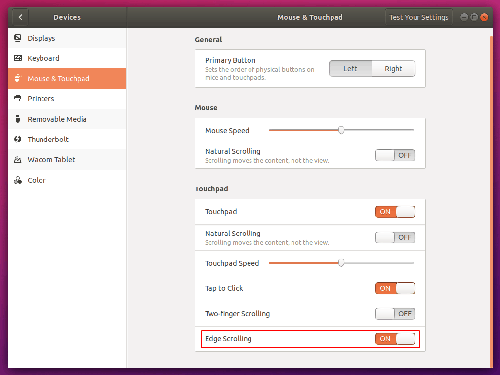 Ubuntu Scrolling Edge