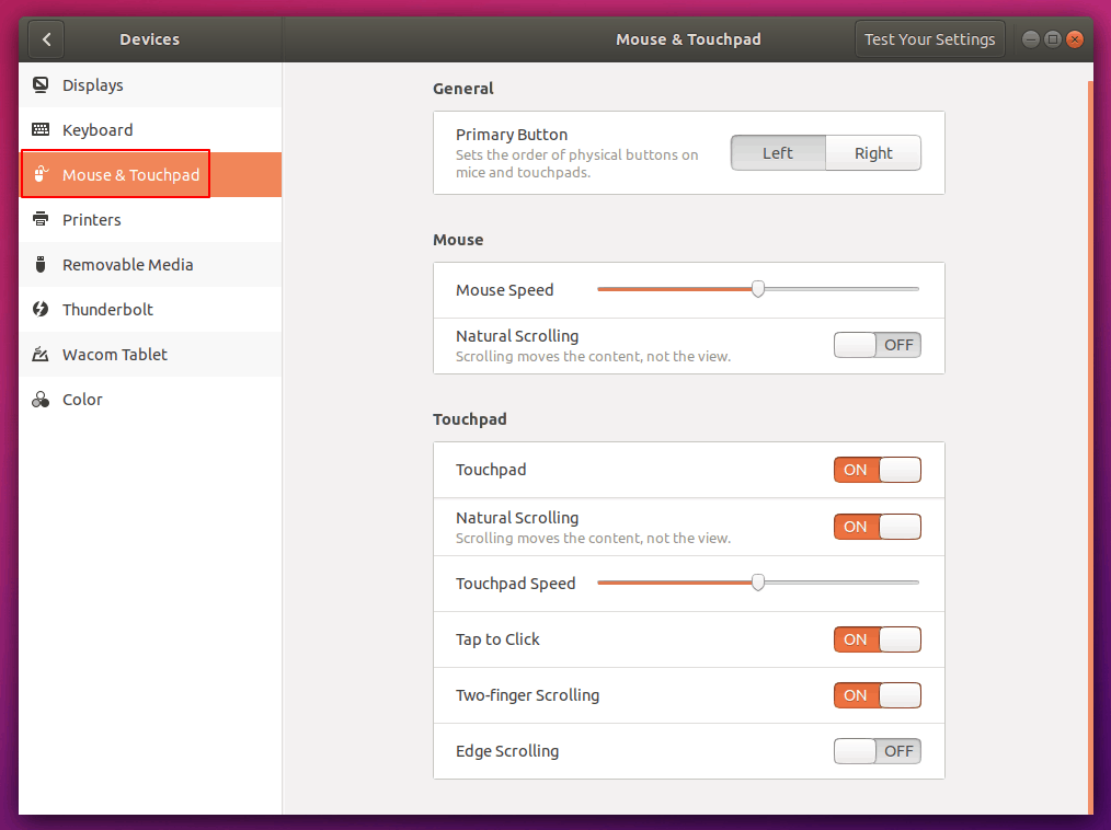 Ubuntu Scrolling Settings