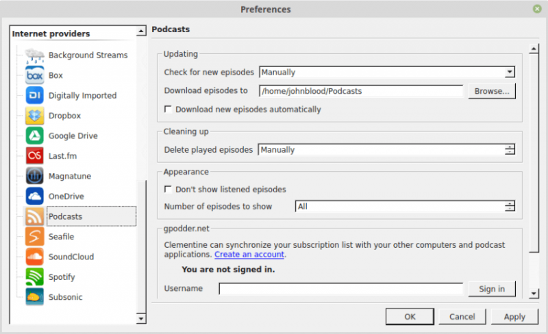 Clementine Cloud Settings