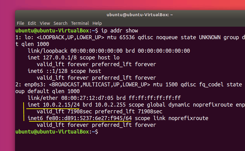 Display IP Address in Ubuntu Linux
