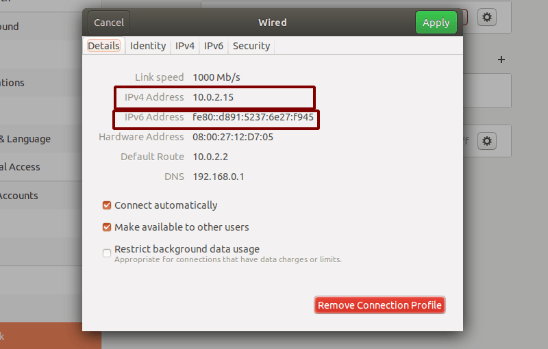 check ip address of ubuntu server