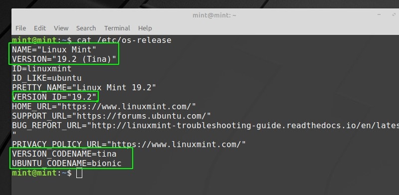 Check Linux Mint version number with  /etc/os-release