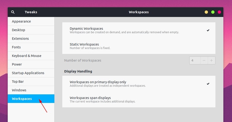 Configure Workspaces Ubuntu