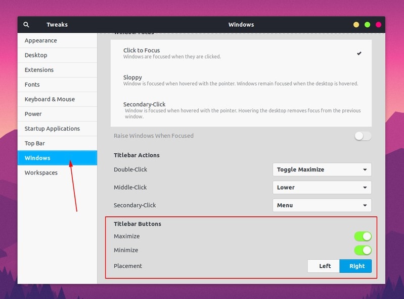 Windows Configuration Ubuntu Gnome Tweaks