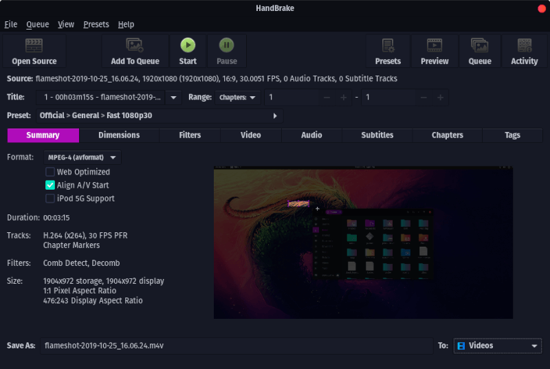 L'app Handbrake GUI utilizza lo strumento FFMPEG CLI sottostante