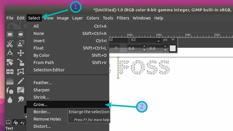 Grow the size of the text on the additional layer in GIMP