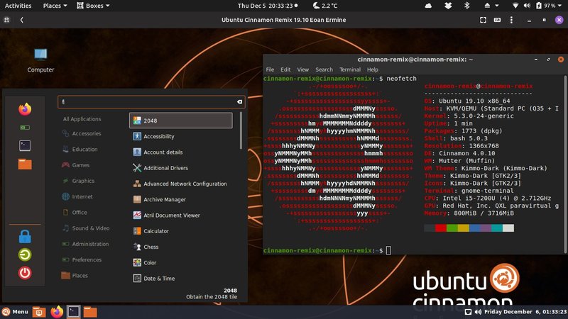 Ubuntu Cinnamon Distribution Screenshot