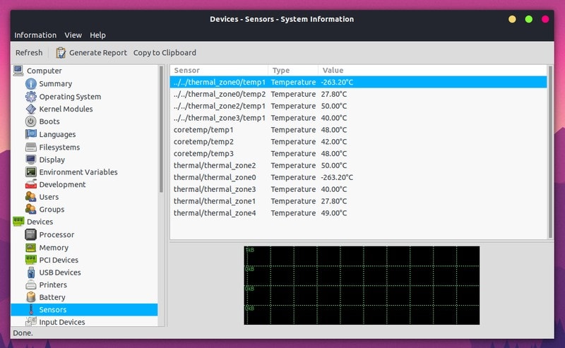 sensor temperature via hardinfo in Linux