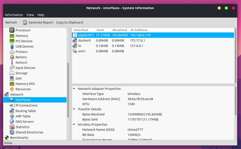 network interface information