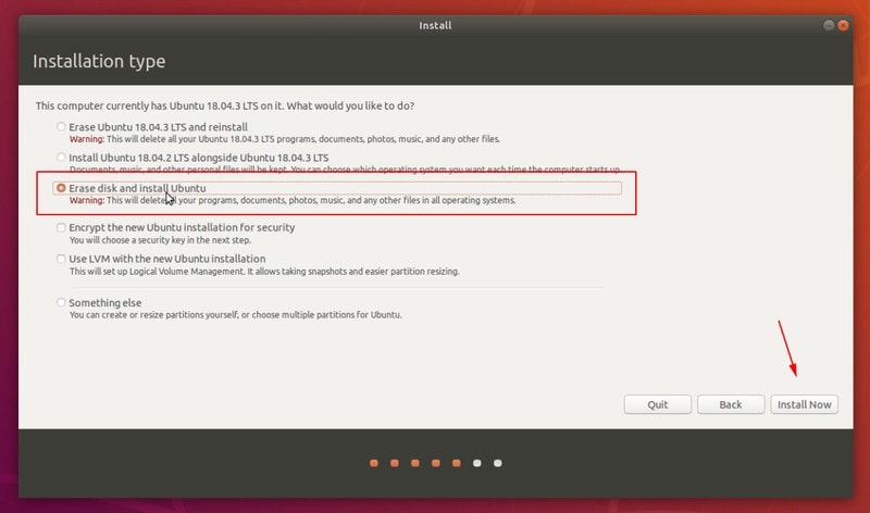 Erase disk and install Ubuntu Linux