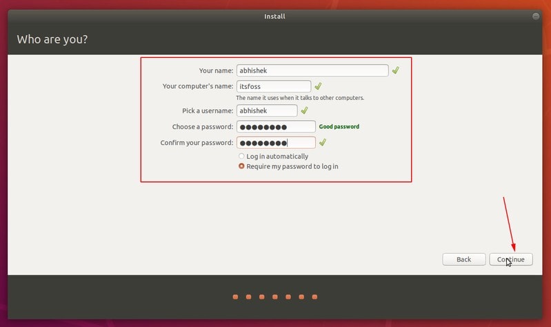 Set username and password during Ubuntu install