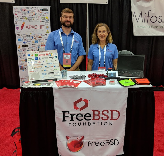Freebsdfoundation Deb Goodkin And Friend Promoting Freebsd At Oscon