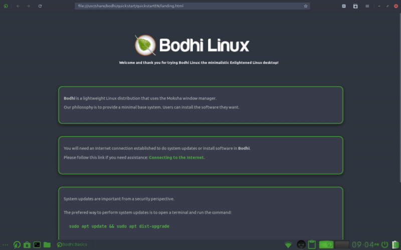 Bodhi Linux Start Page