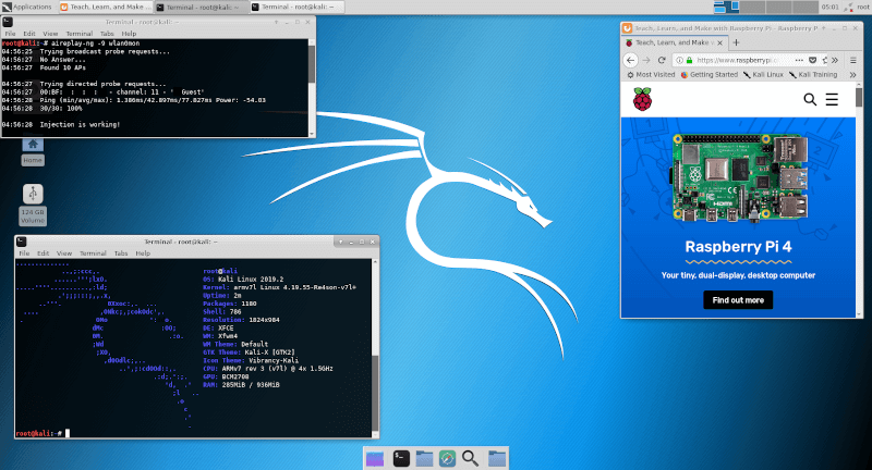a screenshot of kali linux on raspberry pi 4