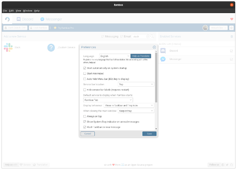 Rambox Preferences