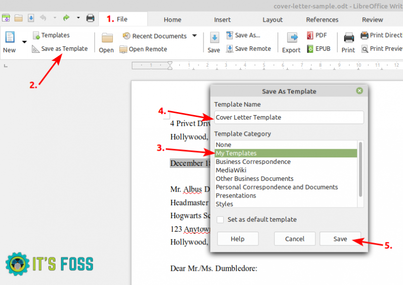 Saving template in LibreOffice