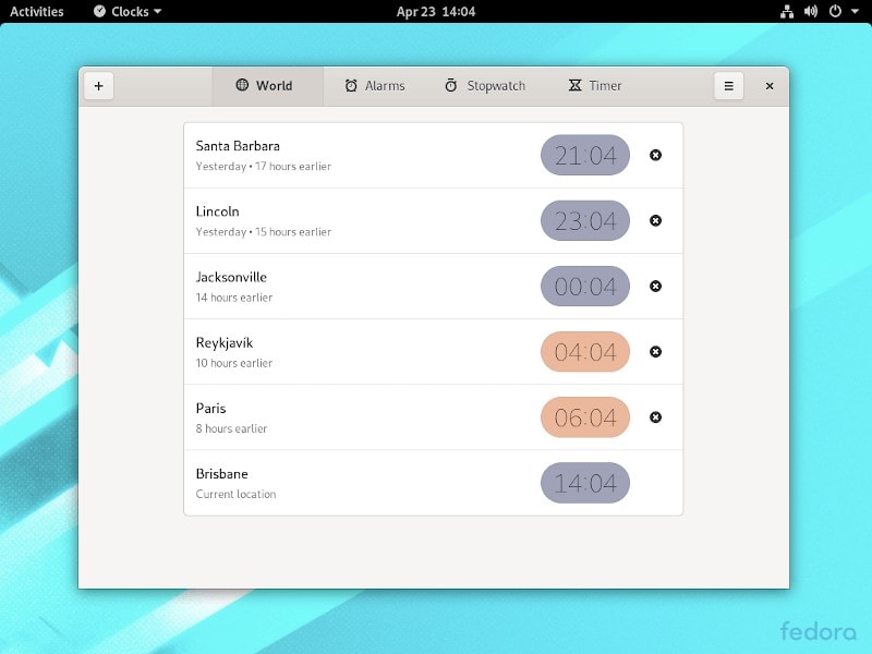 Clock App Fedora 32
