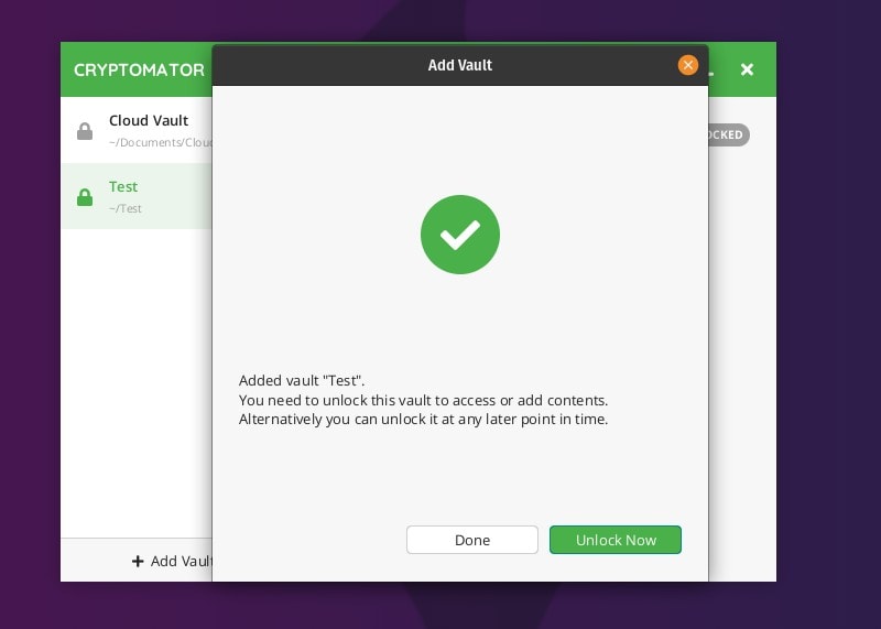 Cryptomator Vault Success