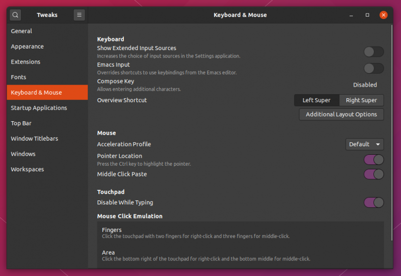 Gnome Tweaks Tool running in Ubuntu 22.04