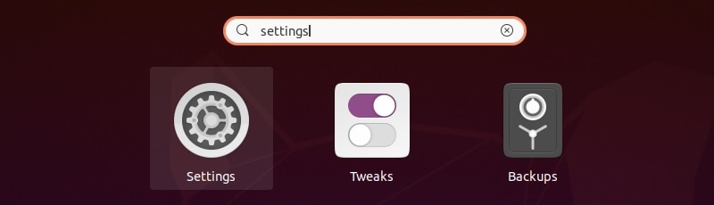 Settings Search Ubuntu 20 04